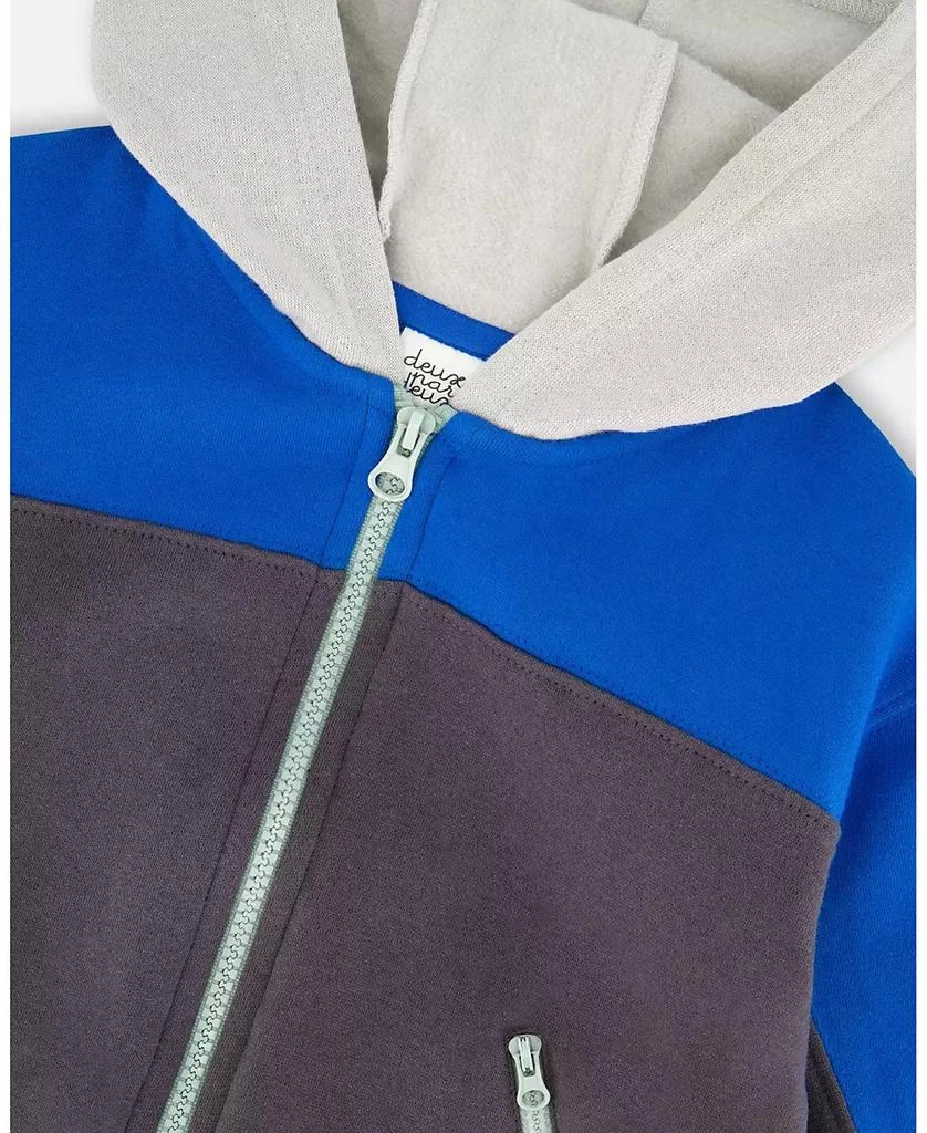 Deux par Deux Baby Boy Color Blocked Zip Front Fleece Hoodie Dark Gray - Baby 4
