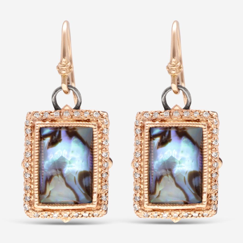 Armenta Armenta 14K Rose Gold and Grey Sterling Silver, Blue Pearl and White Diamond Drop Earrings