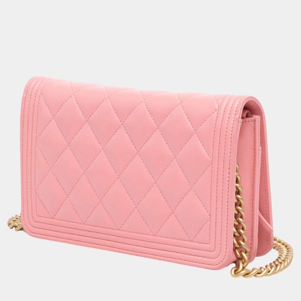 Chanel Chanel Pink Lambskin Boy Wallet On Chain