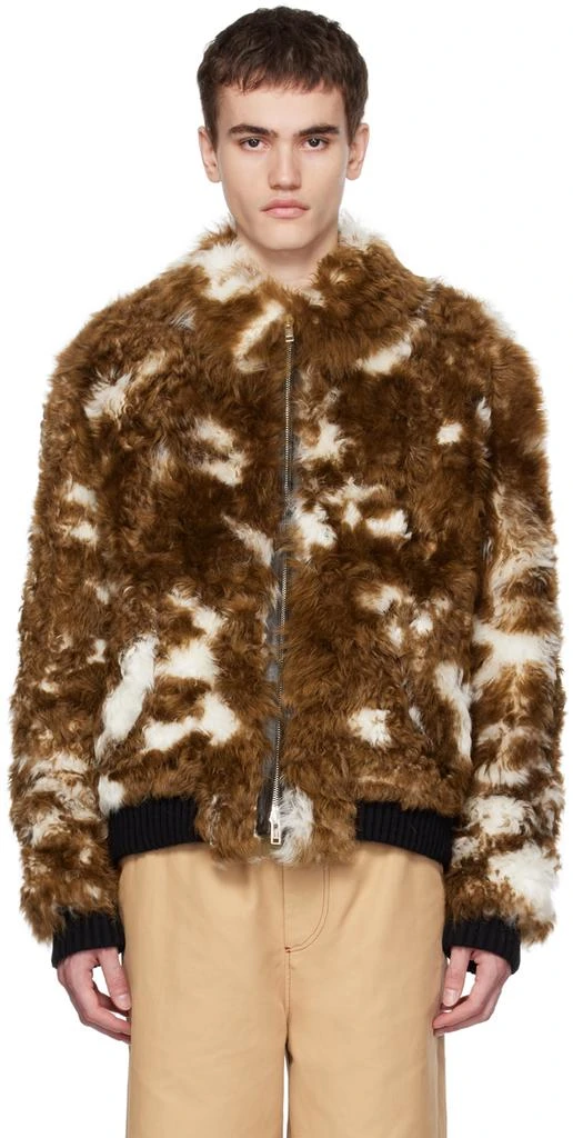 Marni Brown & White Spread Collar Fur Jacket 1