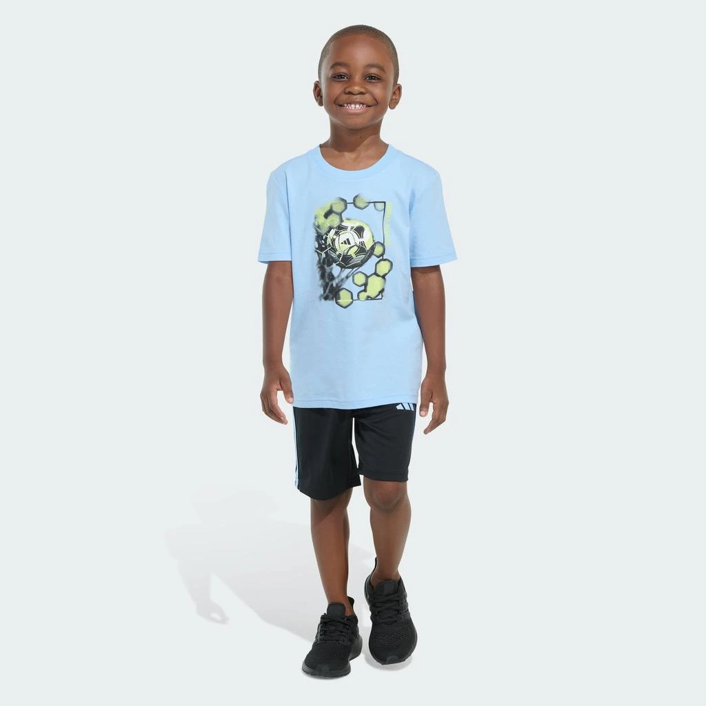 Adidas Kids'  Two-Piece Short Sleeve Graphic Cotton Tee and 3-Stripes Shorts Set 1