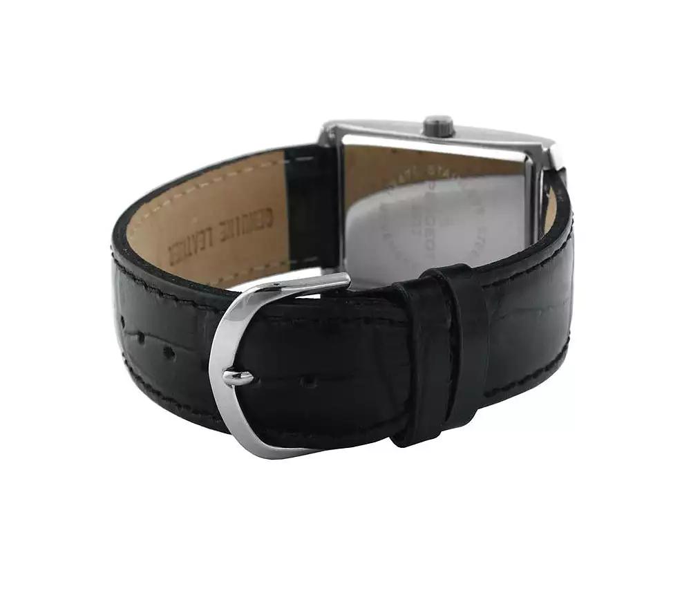 Peugeot Men's 30X40mm Silver Tank Shape Watch with Black Strap