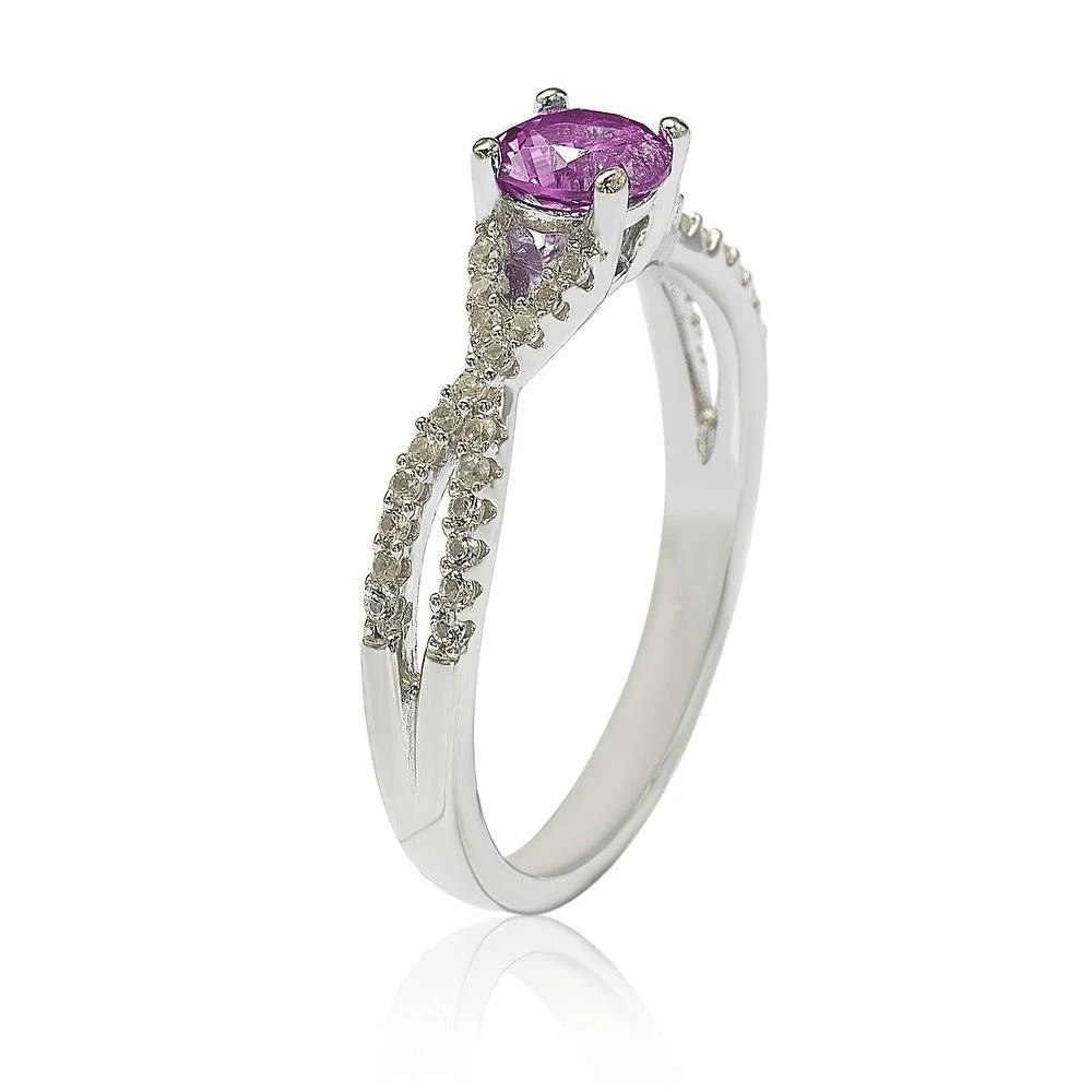 Suzy Levian Sterling Silver Pink Sapphire (0.70cttw)
Diamond Accent Crossover Twist Ring 3