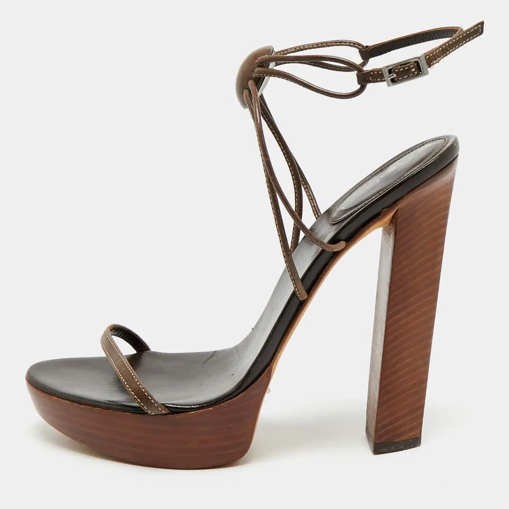 Sergio Rossi Sergio Rossi Brown Leather Platform Ankle Strap Sandals Size 39.5