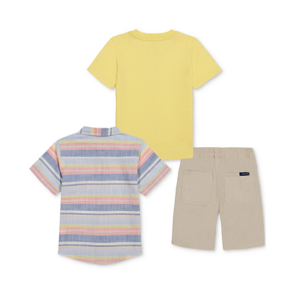 Nautica Baby Boys Short-Sleeve T-Shirt, Striped Gauze Shirt & Twill Shorts, 3 Piece Set