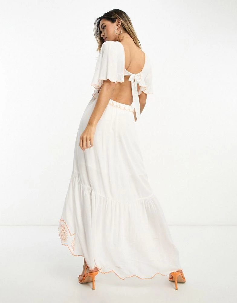 River Island River Island embroidered cut out maxi beach dress  in white 2