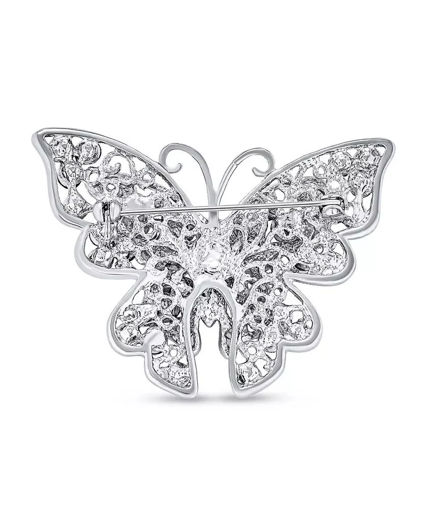 Bling Jewelry Large Crystal Filigree Butterfly Brooch Pin Fashion Statement Silver Plated Brass 4