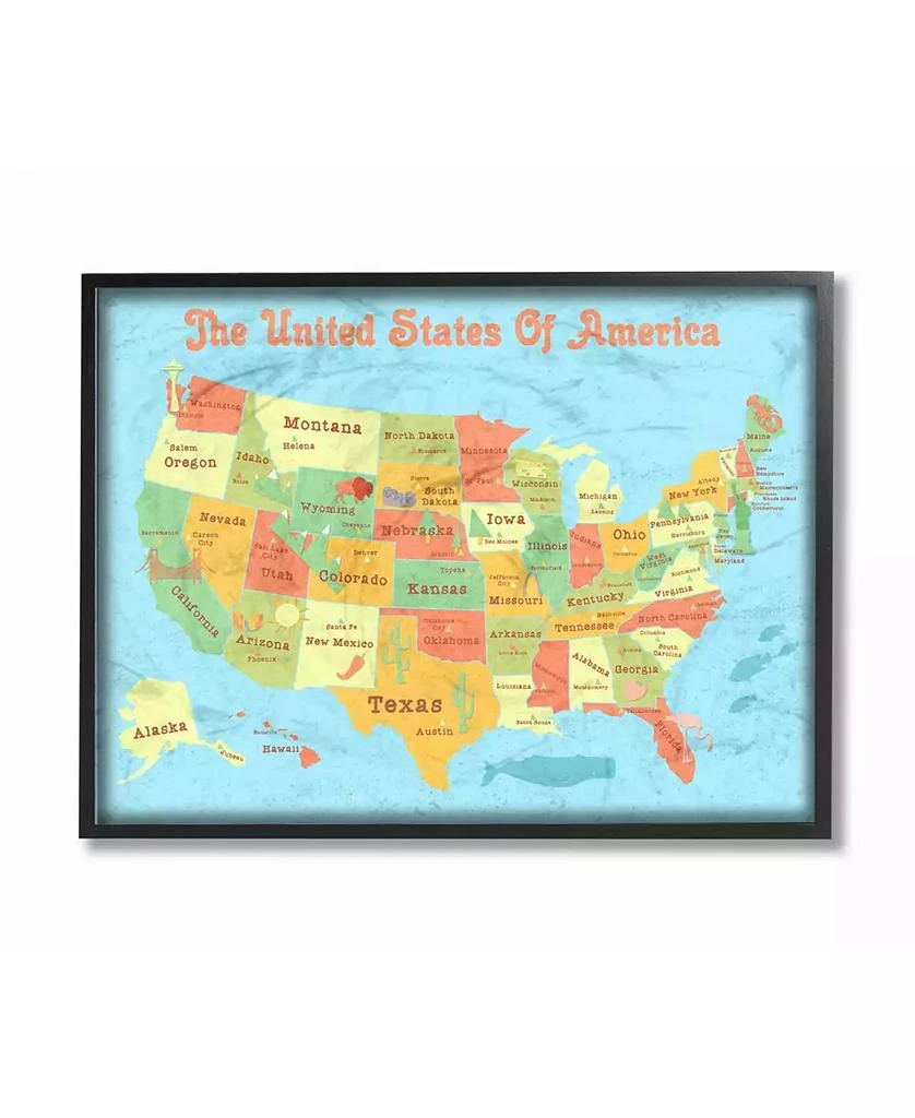 Stupell Industries United States of America USA Kids Map Framed Giclee Art, 11" x 14"