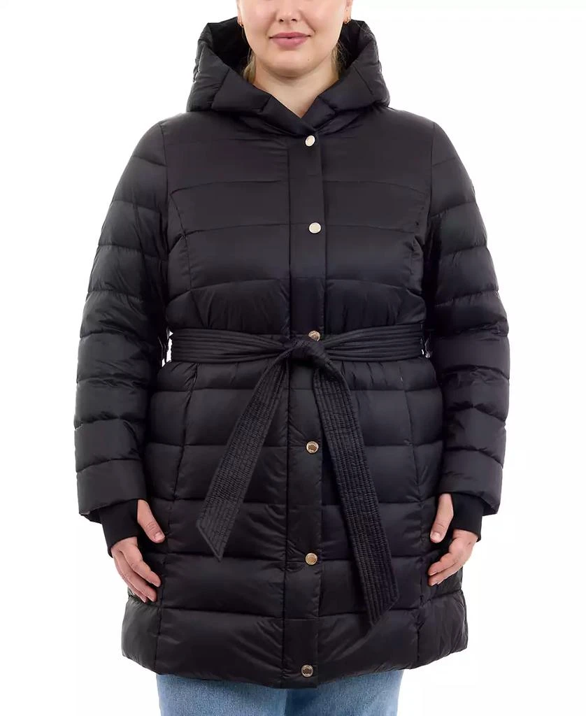 Michael Kors Plus Size Hooded Belted Down Puffer Coat, Created for Macy's 1