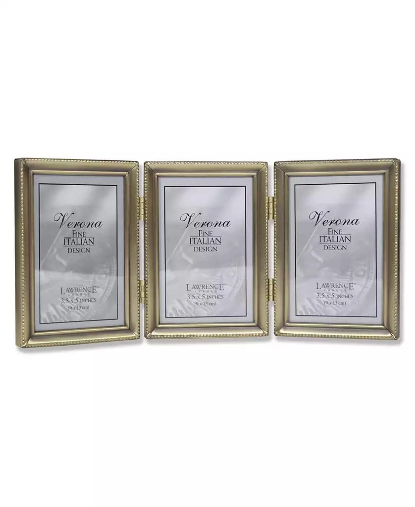 Lawrence Frames Antique Gold Bead Hinged Triple Picture Frame - 3.5" x 5" 1