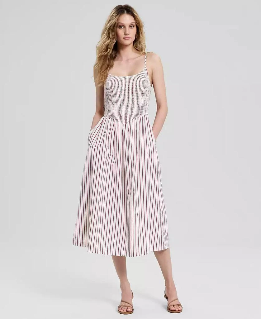 And Now This Women's Scoop-Neck Smocked Cotton Midi Dress, Macy's Exclusive