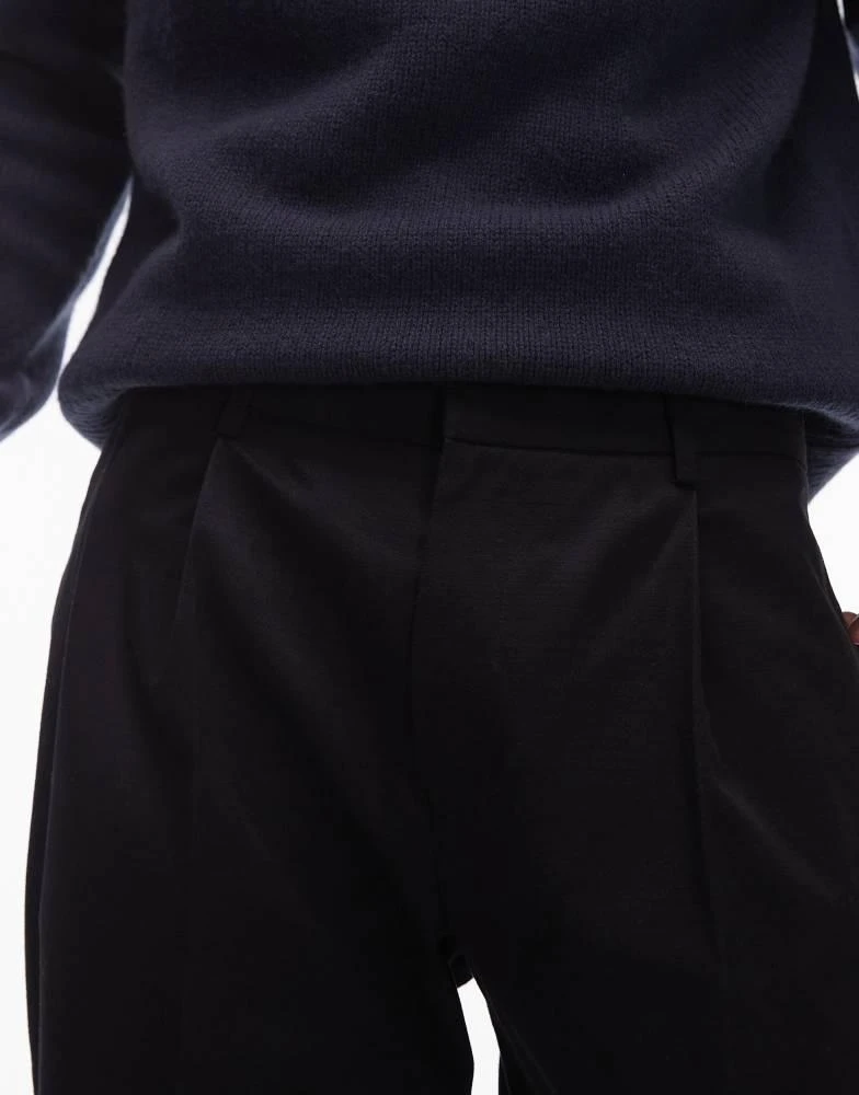 Topman Topman smart cotton wide leg trousers in black 4