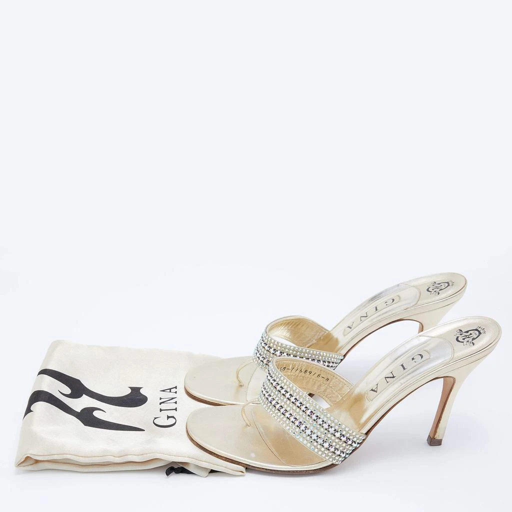 Gina Gina Gold Leather Crystal Embellished Slide Sandals Size 41 9