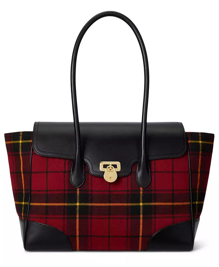 Ralph Lauren Plaid Twill Large Tanner Satchel Bag