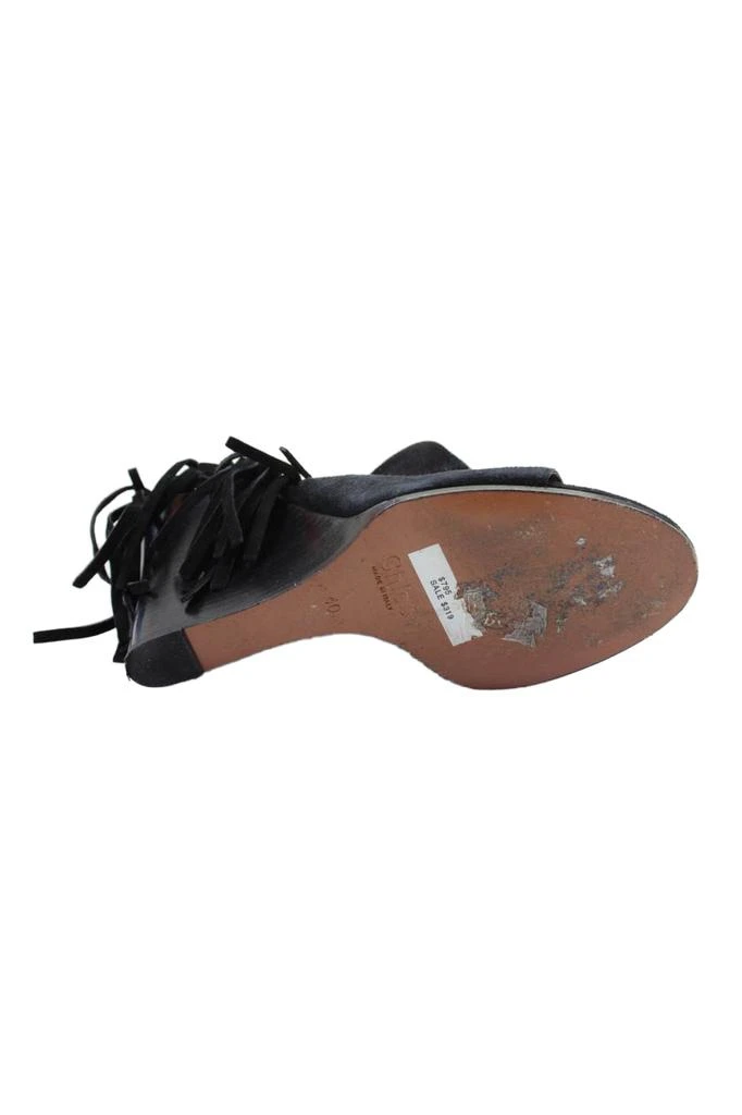 Chloé Womens Suede Peep Toe Tassel Trim Open Heel Wedges Black 4