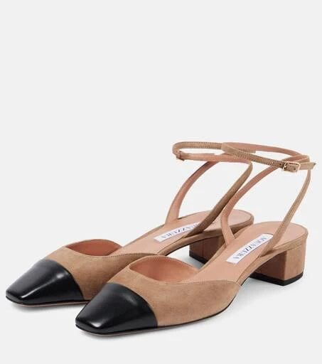 Aquazzura French Flirt 35 leather-trimmed suede pumps 4