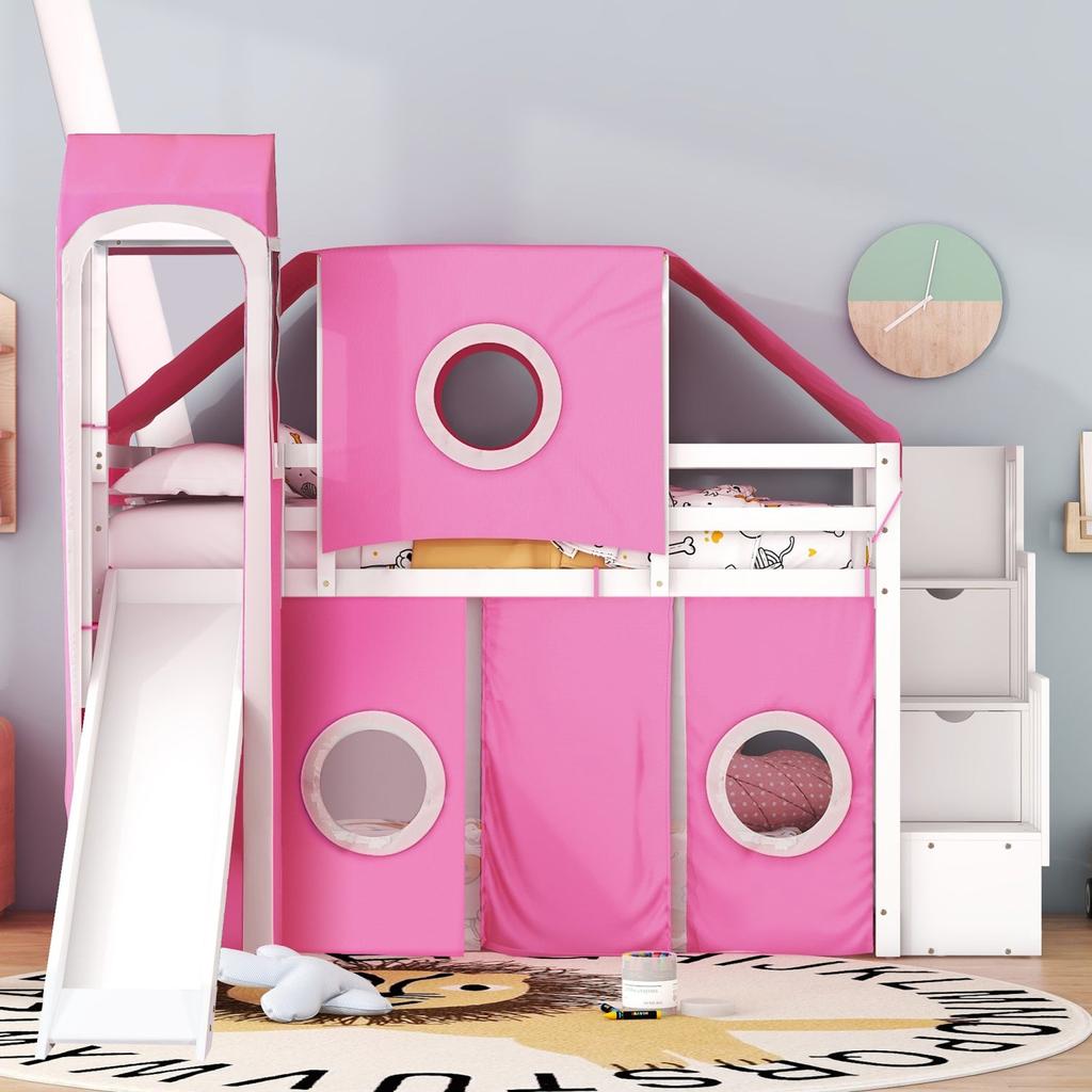 Streamdale Furniture Streamdale Twin Size Loft Bed with Tent and Tower - Pink