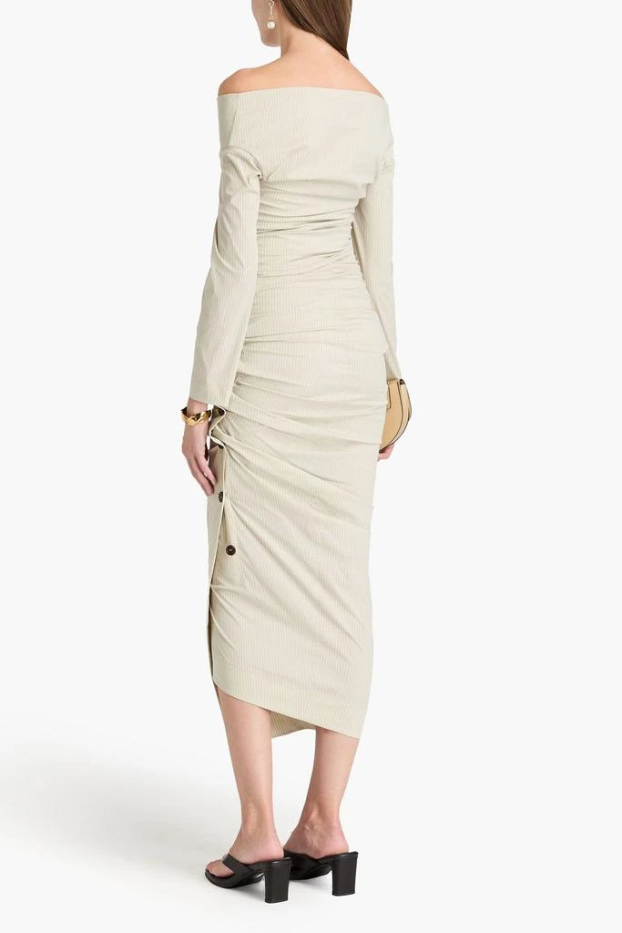PHILOSOPHY di LORENZO SERAFINI Ruched striped crepe midi wrap skirt 3