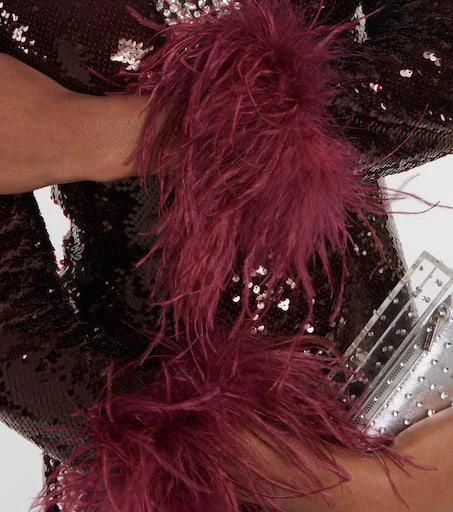 Self Portrait Feather-trimmed sequined maxi dress 5