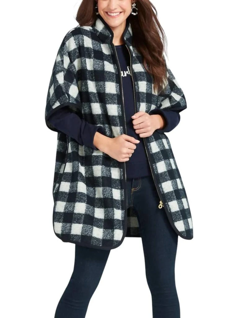 Draper James Buffalo Check Cape Coat In Nassau Navy Multi 1