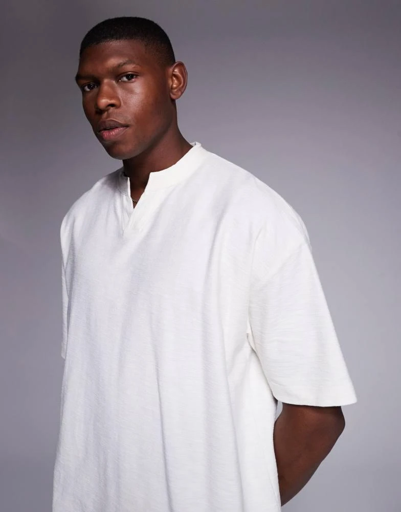 ASOS ASOS DESIGN oversized notch neck linen look t-shirt in cream 4