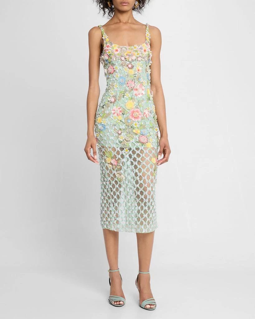 La Fuori Aurora Misty Green Twilight Blossom Embellished Midi Dress 2