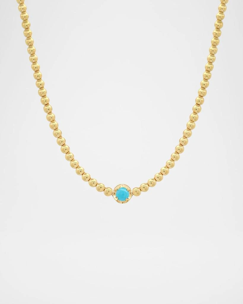 Jennifer Meyer 18K Yellow Gold Mini Bezel Tennis Necklace with Illusion Set Turquoise Accent 1