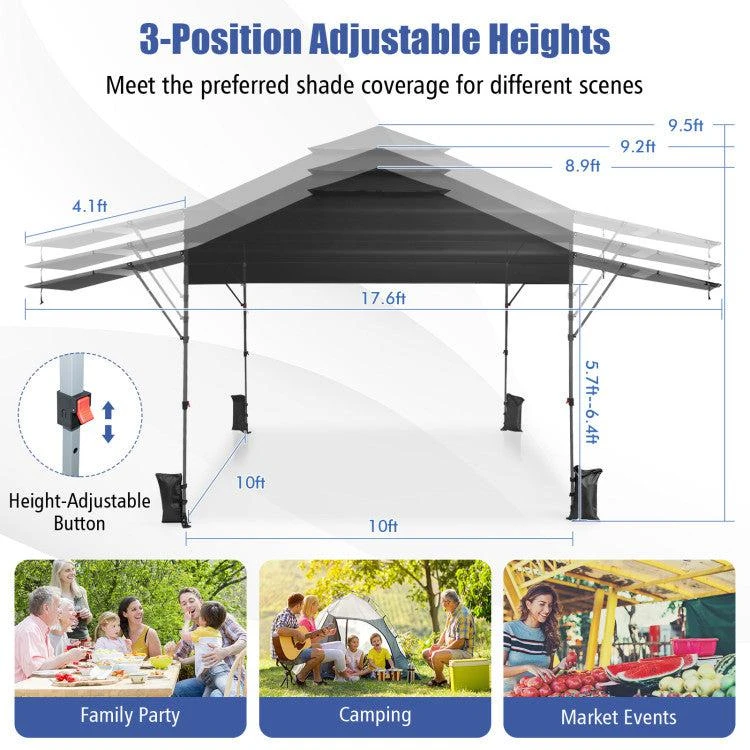 Hivvago 10 x 17.6 Feet Outdoor Instant Pop-up Canopy Tent with Dual Half Awnings-White 14