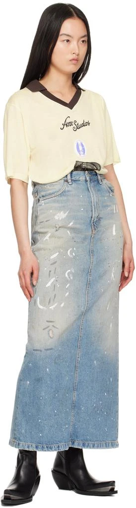 Acne Studios Blue Paint Splatter Denim Maxi Skirt 4