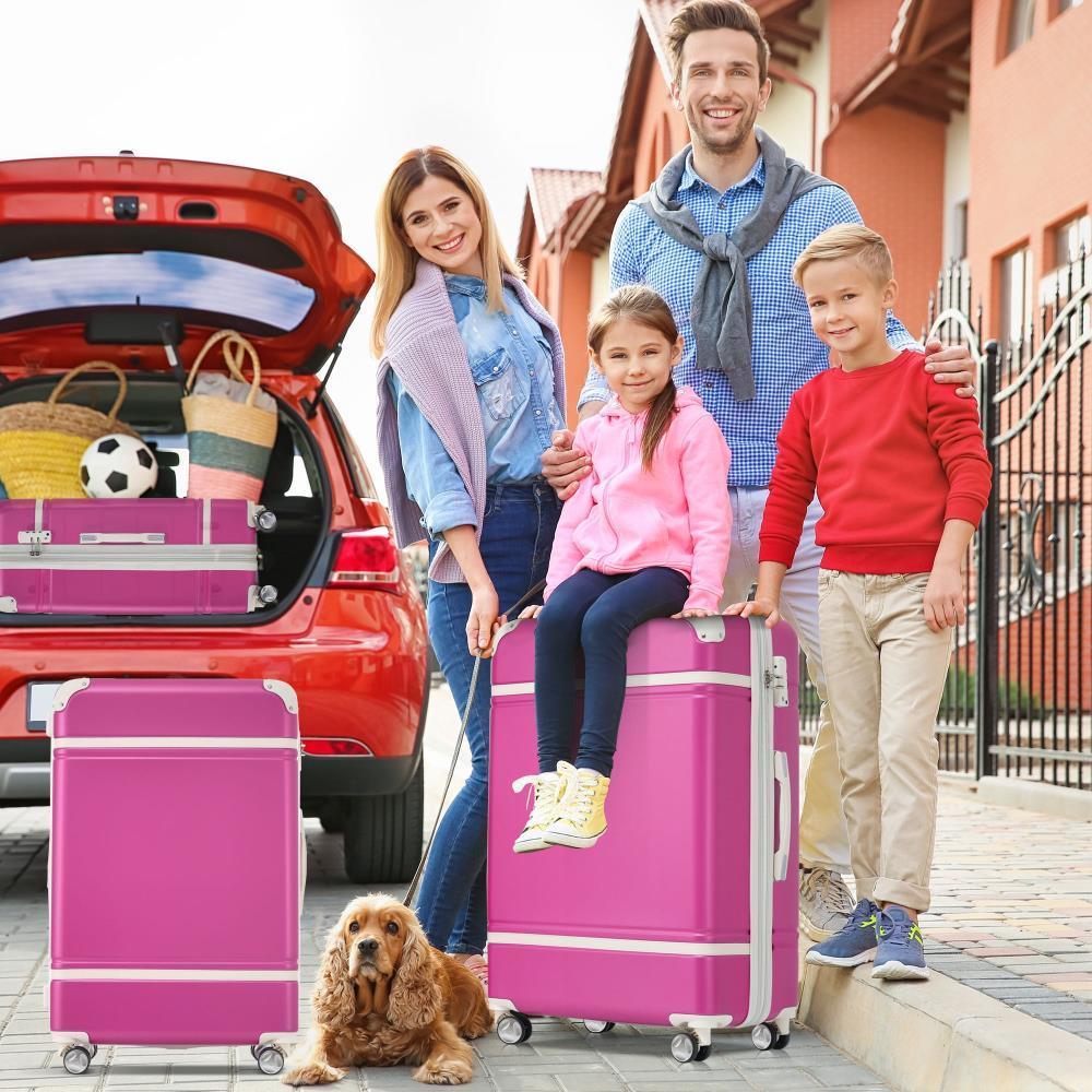 BreeBe Hardshell Luggage Sets 3 Pieces with TSA Lock in Pink, Lightweight ABS, Includes 20' and 24' Suitcases and Cosmetic Case