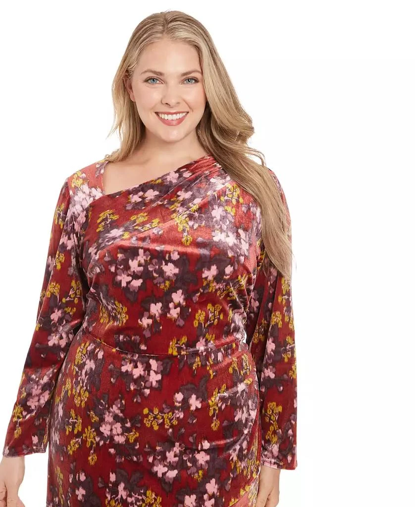 London Times Plus Size Velvet Floral Fit & Flare Dress 5