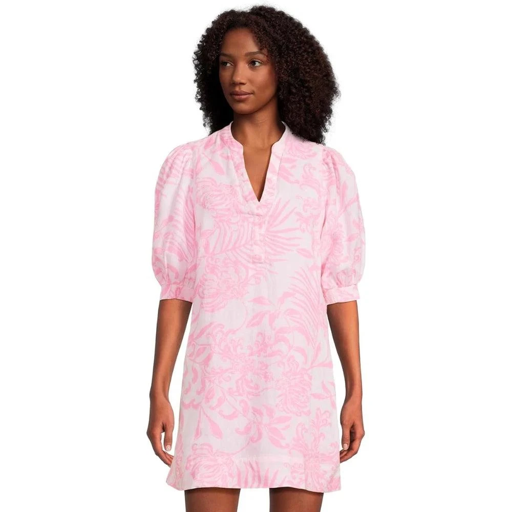 Mialeigh Dress Women's Pink Linen Puff Sleeve V-Neck GBO1084  On Sale Now  with Up to 48% Off | Discover Exclusive Deals & Savings at BeyondStyle   Authentic Lilly Pulitzer women|clothing|dresses with