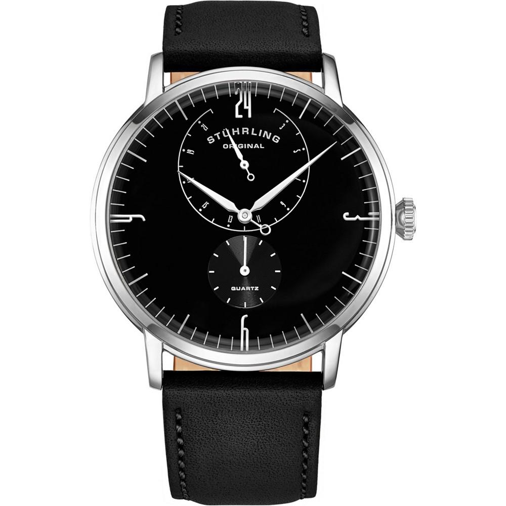 Stuhrling Men's Black Genuine Leather Strap Watch 42mm