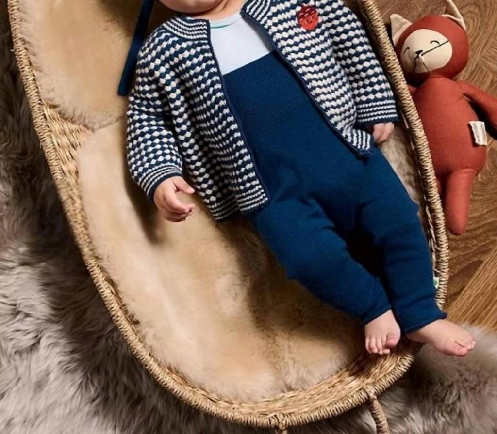 The Bonnie Mob Girls Homey Chunky Checker Cardigan In Navy Mix 2