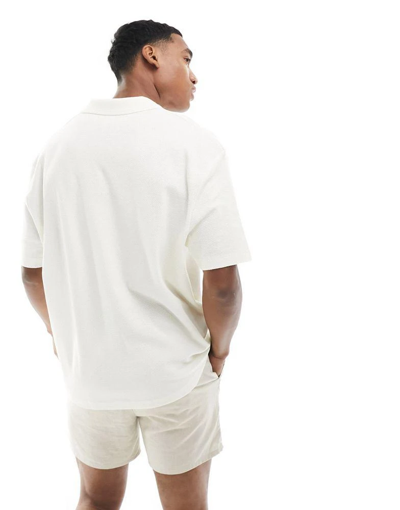 ASOS ASOS DESIGN oversized waffle polo in ecru 4