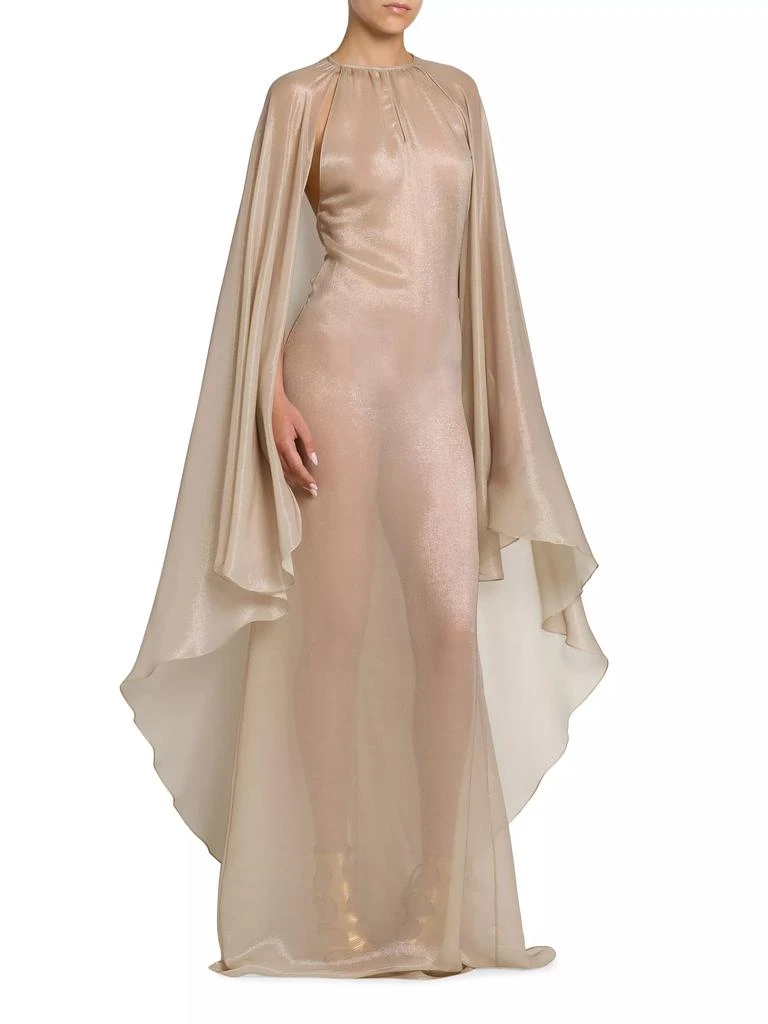 Tom Ford Silk-Blend Wet Look Cape Gown 2