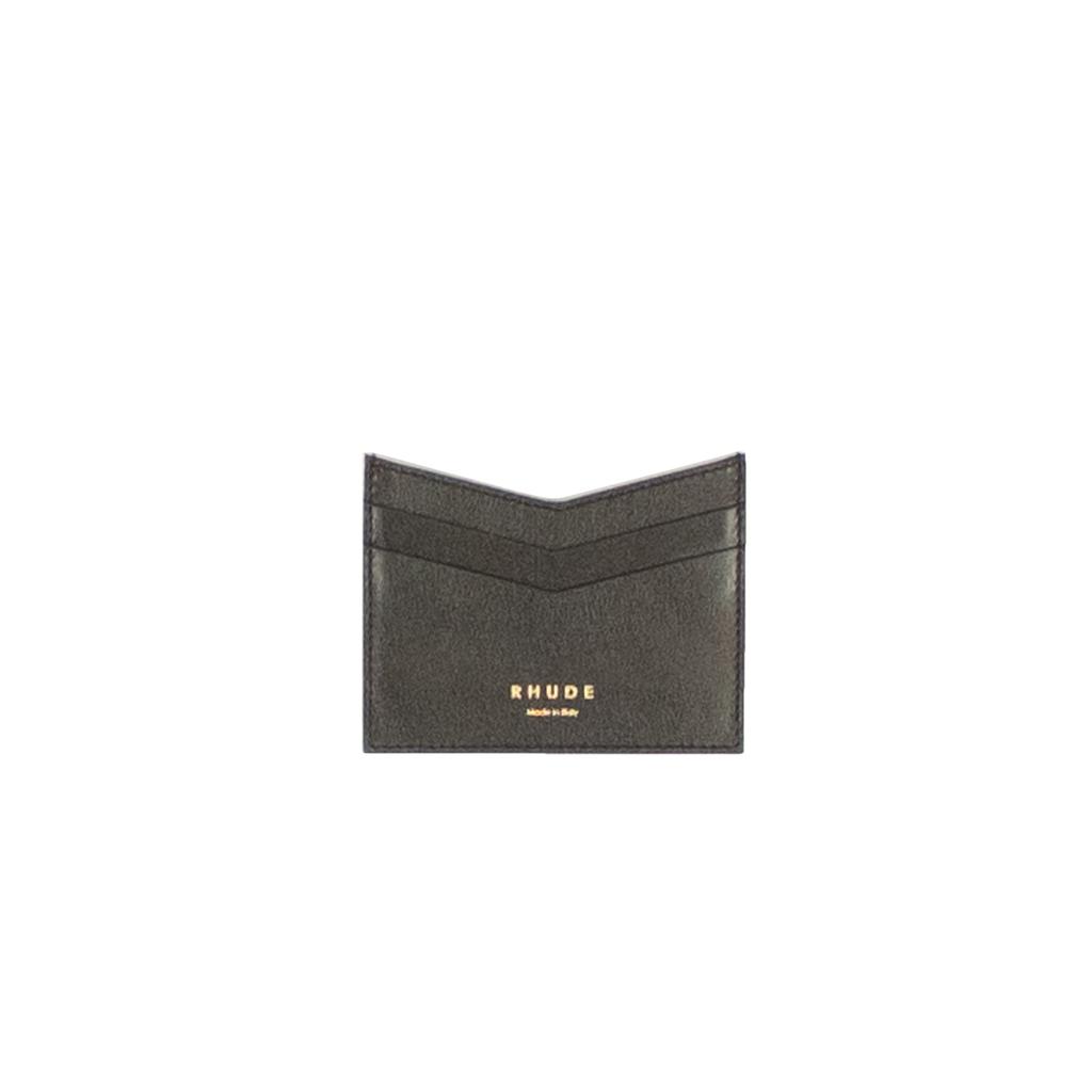 Rhude Black Leather Gold Logo Card Holder