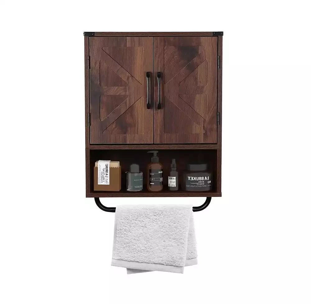 Slickblue Rustic Farmhouse Bathroom Cabinet with Towel Bar and Wall-Mounted Design