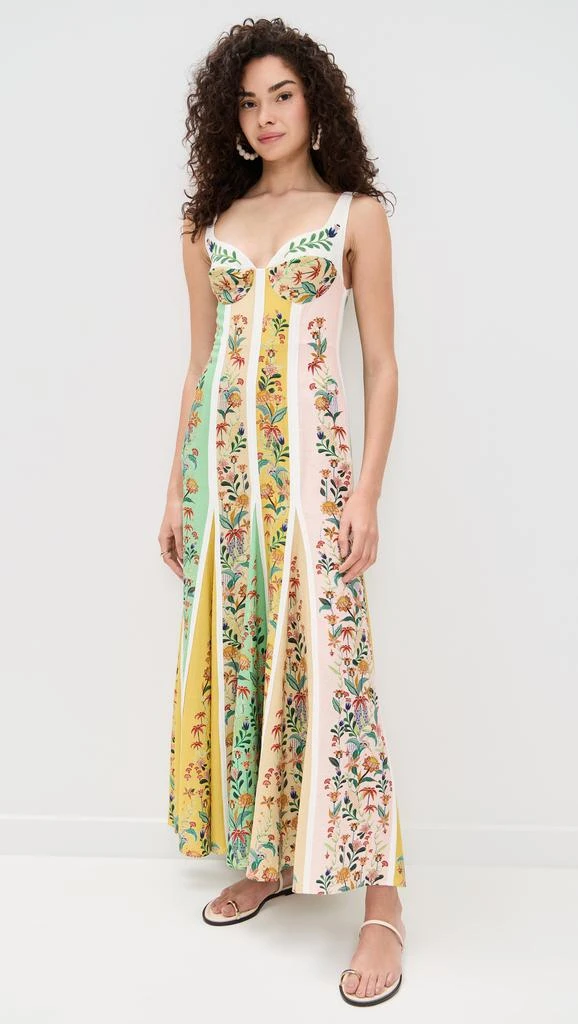 Farm Rio Delicate Floral Stripes Multicolor Sleeveless Gore Dress 1