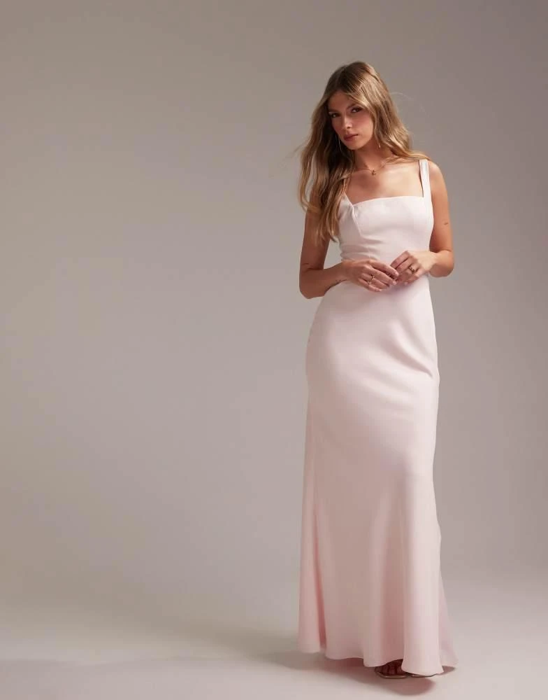 ASOS ASOS DESIGN Bridesmaid satin square neck maxi dress in soft pink 5