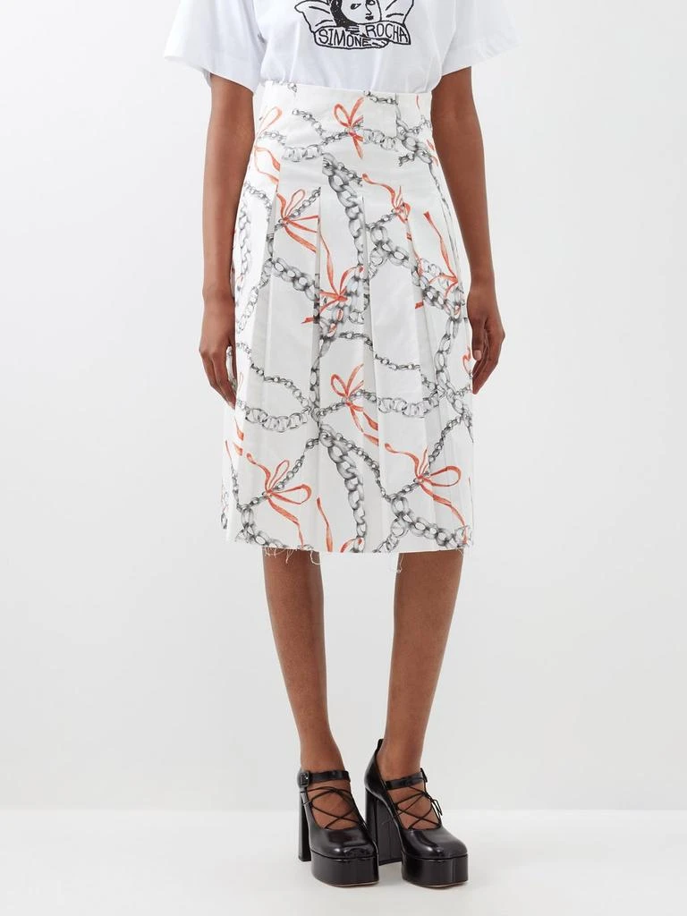 Yuhan Wang Chain and ribbon-print pleated cotton midi skirt 1