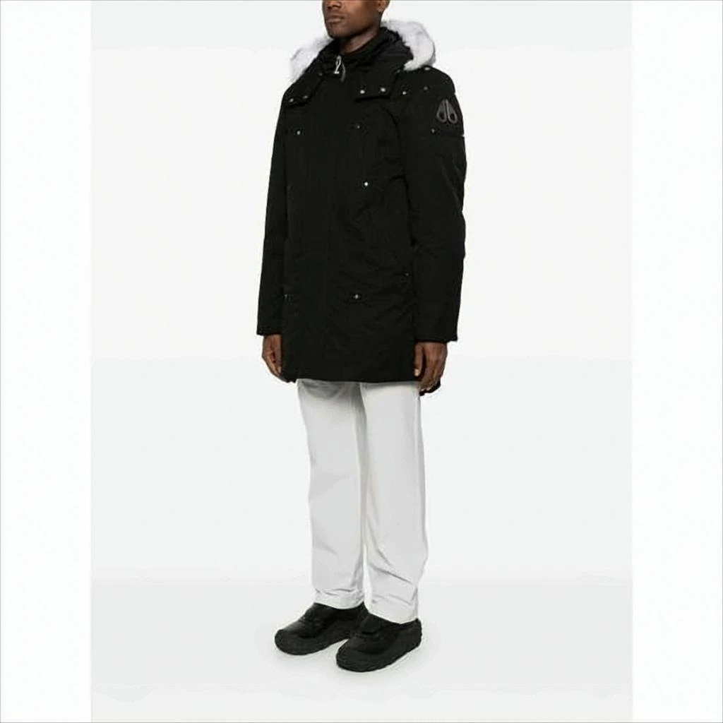 Moose Knuckles Hooded Long Black Padded Coat With Fur Trim And Multiple Pockets 5