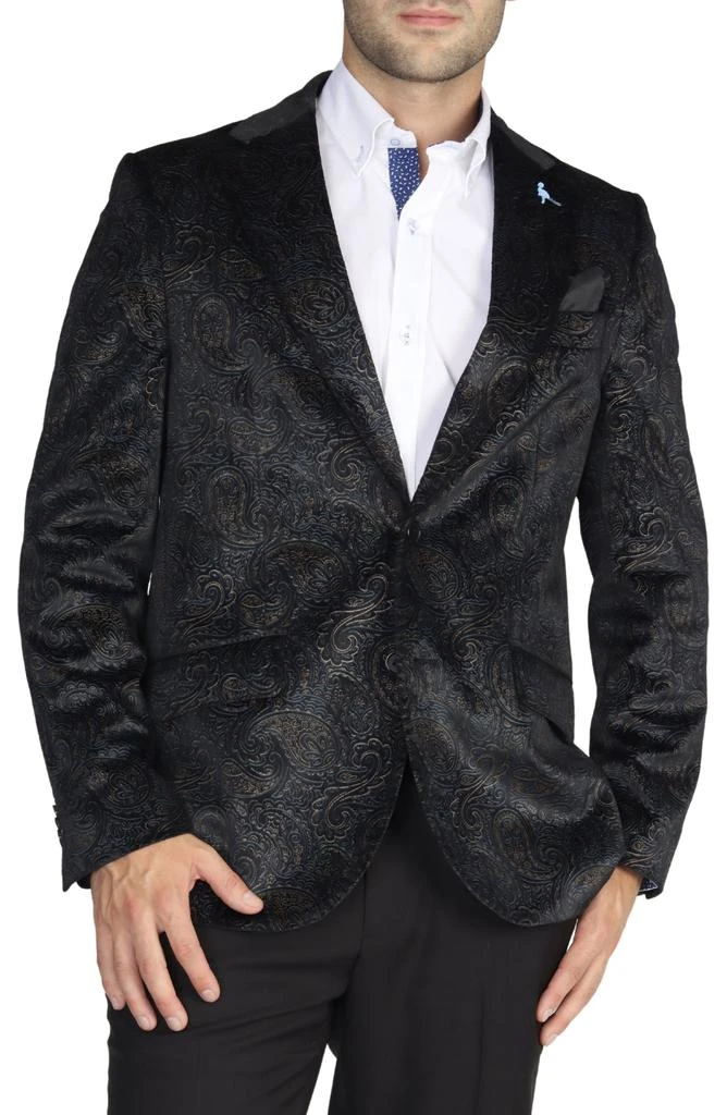 TailorByrd Black Velvet Two-Tone Metallic Paisley Sport Coat 5