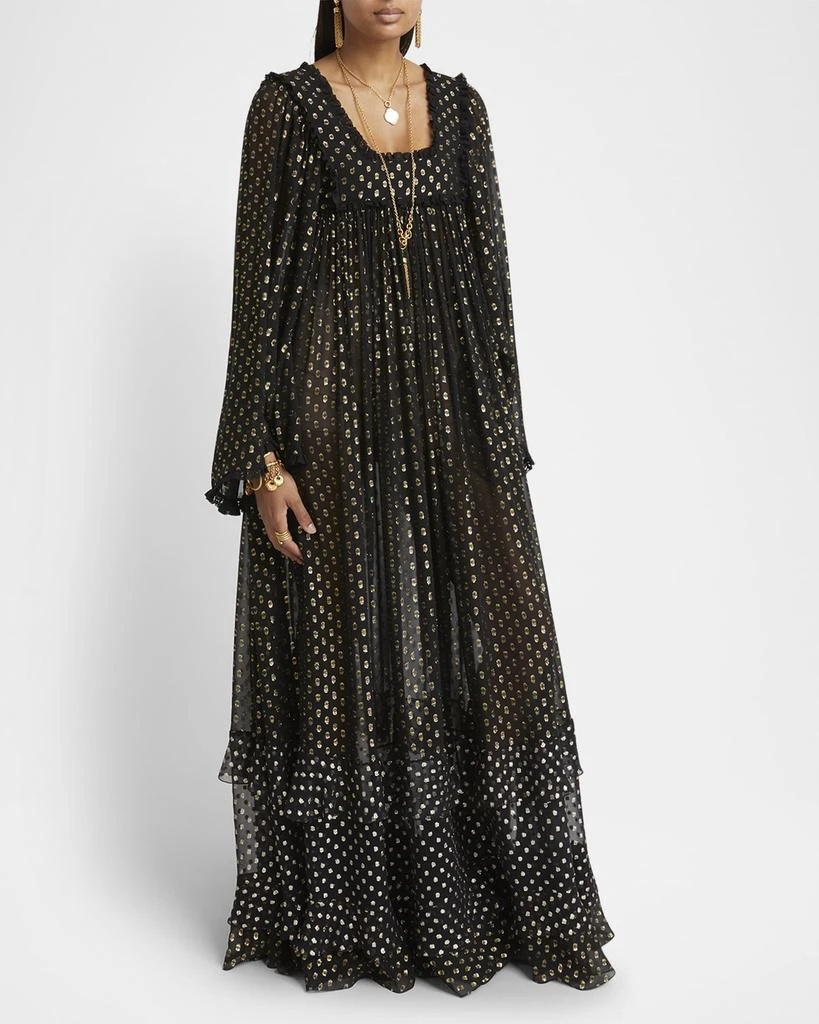 Chloé Metallic Polka-Dot Long-Sleeve Maxi Dress 4