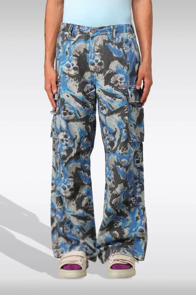 ERL Unisex Skull Cargo Pants Woven Blue camouflage cargo pant with skulls print 2