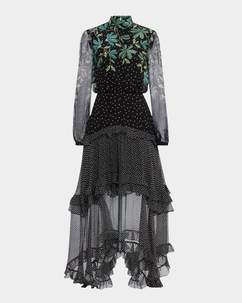 Saloni Jolie-C Floral Silk Tiered-Ruffle Midi Dress 1