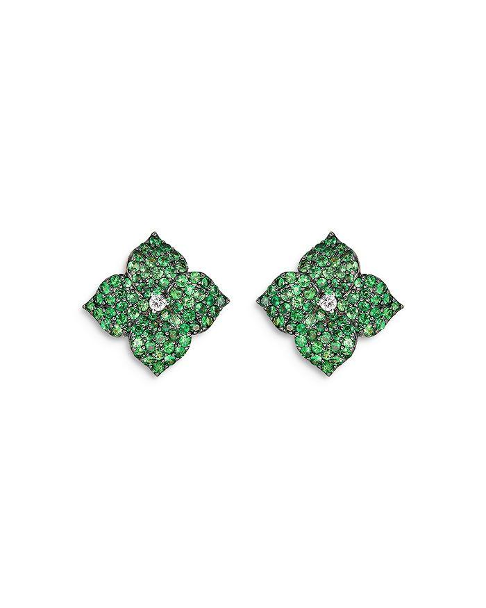 Piranesi 18K Yellow Gold Large Fiore Earrings with Green Tsavorite Garnets and Diamonds