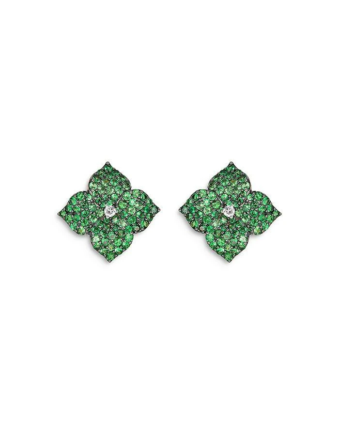Piranesi 18K Yellow Gold Large Fiore Earrings with Green Tsavorite Garnets and Diamonds 1