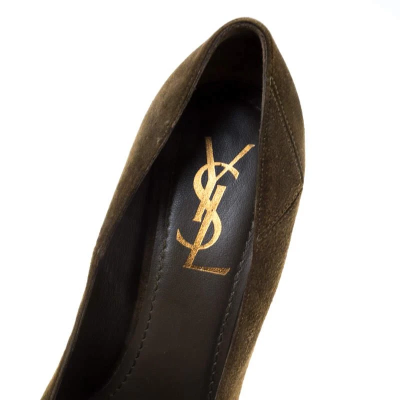 Yves Saint Laurent Saint Laurent Paris Dark Green Suede Platform Pumps Size 36 7