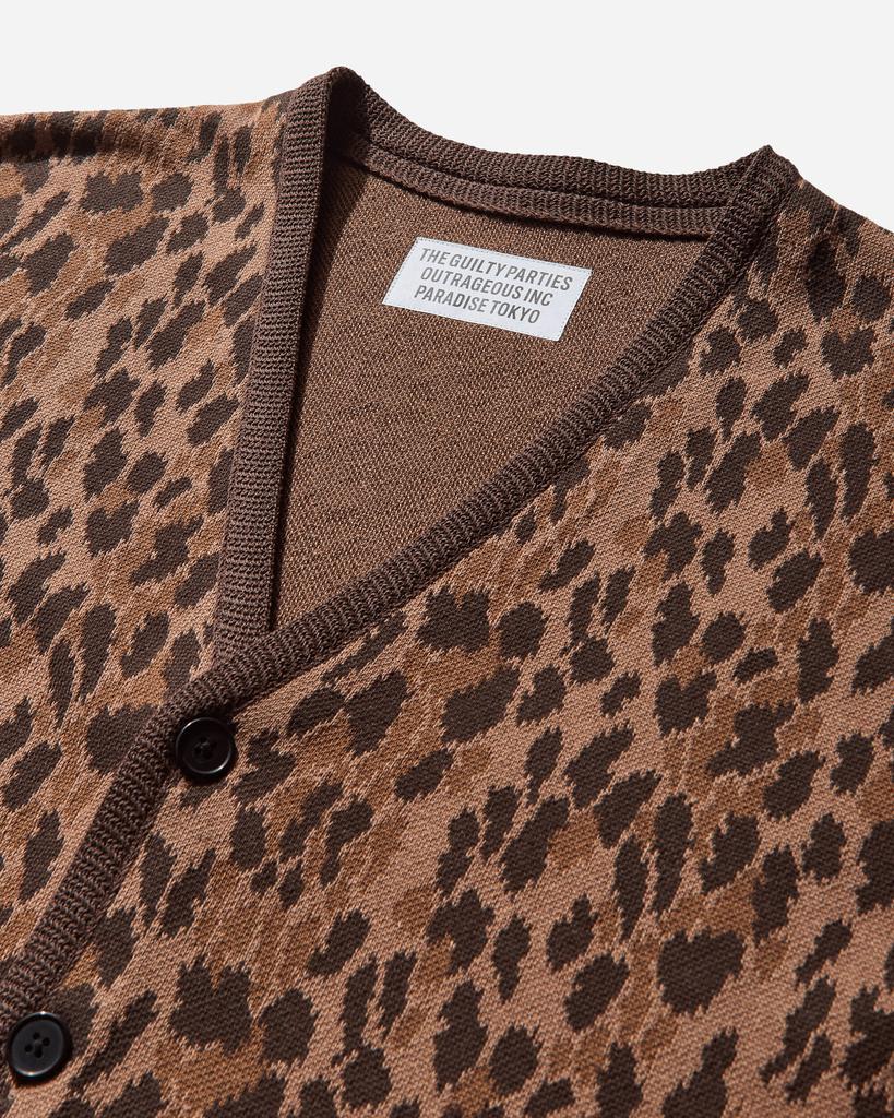 Shop Men's Leopard Jacquard Cardigan (Type-2) Brown on Sale at